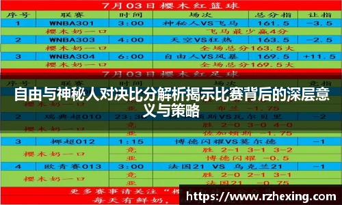 自由与神秘人对决比分解析揭示比赛背后的深层意义与策略